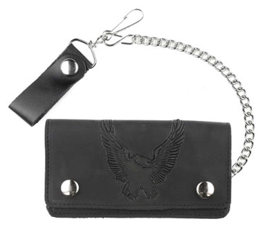 Mascorro Men's 6 in Open Eagle Oil Tanned Biker Chain Leather Wallet - Black - Wisconsin Harley-Davidson