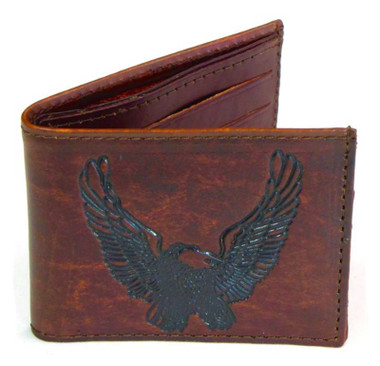 Mascorro Men's Open Eagle Slim Billfold Leather Wallet - Antique Finish Brown - Wisconsin Harley-Davidson