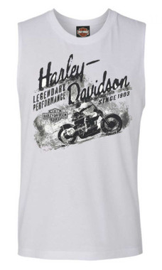 Harley-Davidson Men's Vintage Linear Performance Sleeveless Tee Shirt - White - Wisconsin Harley-Davidson