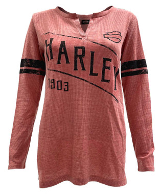 Harley-Davidson Women's Ceramic Long Sleeve Waffle Knit Henley - Terracotta - Wisconsin Harley-Davidson