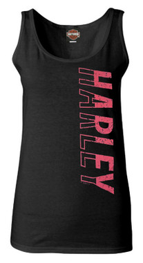 Harley-Davidson Women's Retro Skewed Harley Logo Sleeveless Tank Shirt, Black - Wisconsin Harley-Davidson