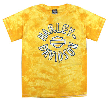 Harley-Davidson Youth Gold Dyed Splash Bar & Shield Youth Tee Shirt, Yellow - Wisconsin Harley-Davidson
