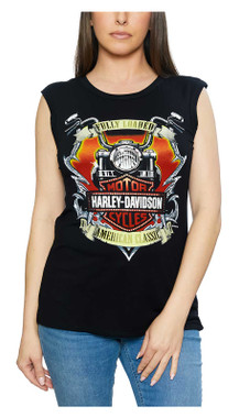 Harley-Davidson Women's Road Warrior Embellished Crewneck Sleeveless Tee, Black - Wisconsin Harley-Davidson