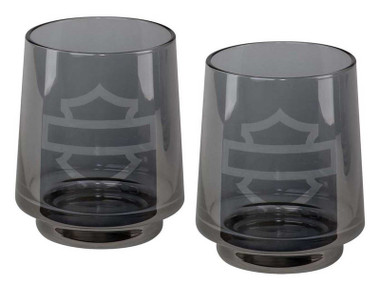Harley-Davidson Open Bar & Shield Logo Smoke Gray Rocks Glass Set - 11 oz. - Wisconsin Harley-Davidson