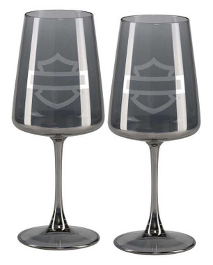 Harley-Davidson Open Bar & Shield Logo Smoke Gray Wine Glass Set - 17 oz. - Wisconsin Harley-Davidson