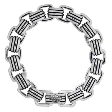 Harley-Davidson Men's Bar & Shield Steel Lines Bracelet - Stainless Steel - Wisconsin Harley-Davidson