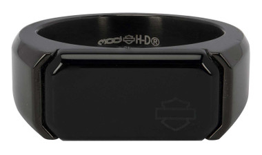 Harley-Davidson Men's Bar & Shield Blackout Onyx Signet Ring- Stainless Steel - Wisconsin Harley-Davidson