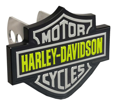 Harley-Davidson Wild Lime Bar & Shield Metal Hitch Plug Cover, 2 inch Receivers - Wisconsin Harley-Davidson