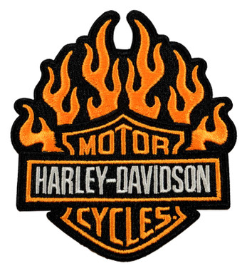 Harley-Davidson 4 in. Embroidered Fire Starter Emblem Sew-On Patch, Orange - Wisconsin Harley-Davidson