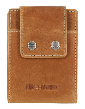 Harley-Davidson Men's Smooth Grain Snap Front Pocket Billfold Wallet - Brown - Wisconsin Harley-Davidson