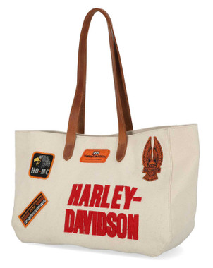 Harley-Davidson Women's Iconic H-D Patches Summer Tote Bag - Beige Canvas - Wisconsin Harley-Davidson