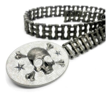 Heavy Metal Women's Riders Stainless Steel Belt, Bling Skull Distressed Buckle - Wisconsin Harley-Davidson