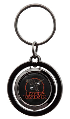 Harley-Davidson Circle Eagle H-D Text Spinner Key Chain - Black Finish - Wisconsin Harley-Davidson
