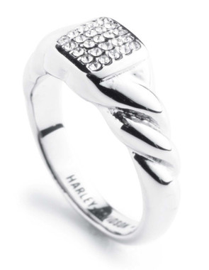 Harley-Davidson Women's Pave Crystal Center Twisted Signet Ring, Stainless Steel - Wisconsin Harley-Davidson