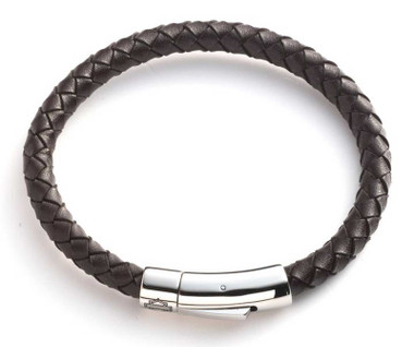 Harley-Davidson Men's 8.5 inch Brown Braided Leather Bracelet - Stainless Steel - Wisconsin Harley-Davidson