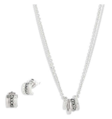 Harley-Davidson Women's Crystal Disc Charms Necklace & Earring Set, Silver - Wisconsin Harley-Davidson