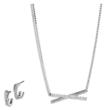 Harley-Davidson Women's Criss Cross Crystal Y Necklace & Earring Set, Silver - Wisconsin Harley-Davidson