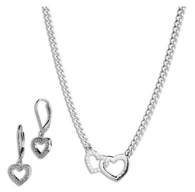 Harley-Davidson Women's 16 in. Double Heart Crystal Necklace & Earring Set - Wisconsin Harley-Davidson