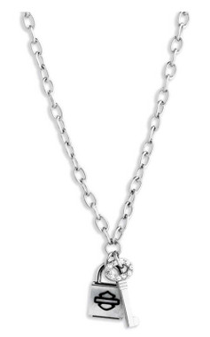 Harley-Davidson Women's 24 in. Mother of Pearl Lock & Key Charm Necklace, Silver - Wisconsin Harley-Davidson