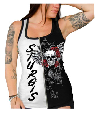 Liberty Wear Women's Sturgis Zip Front Sleeveless Tank Top - Black/White - Wisconsin Harley-Davidson
