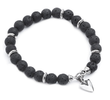 Harley-Davidson Men's 8" Lava Bead Rope Stretch Bracelet with Accent Stones - Wisconsin Harley-Davidson