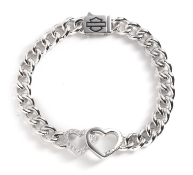 Harley-Davidson Women's Double Heart with Bar & Shield Silver Chain Bracelet - Wisconsin Harley-Davidson