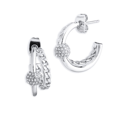 Harley-Davidson Women's Double Hoop With Curb Chain & Ball Accent Pave Earrings - Wisconsin Harley-Davidson