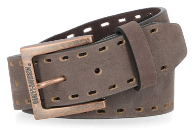 Harley-Davidson Men's Perforated Edge Genuine Leather Belt - Antique Finish - Wisconsin Harley-Davidson