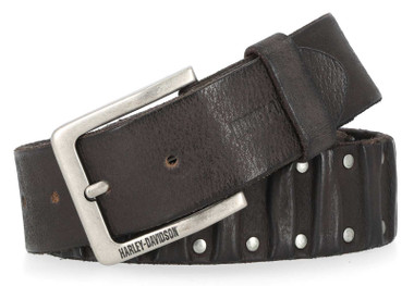 Harley-Davidson Men's Ribbed & Studded Detail Genuine Leather Belt - Black - Wisconsin Harley-Davidson