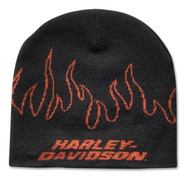 Harley-Davidson Men's Flames Knit Winter Knit Beanie Cap - Black 97647-24VM - Wisconsin Harley-Davidson