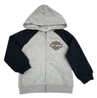 Harley-Davidson Little Girls' Bar & Shield French Terry Hoodie - Gray/Black - Wisconsin Harley-Davidson