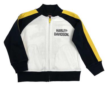 Harley-Davidson Little Girls' Racing Knit Zip-Up Toddler Track Jacket - White - Wisconsin Harley-Davidson