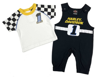 Harley-Davidson Baby Boys' 2-Piece Knit Racing Tee & Overalls - Black/White - Wisconsin Harley-Davidson