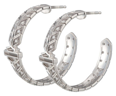 Harley-Davidson Women's Bling Insignia Bar & Shield Hoop Earrings - Silver - Wisconsin Harley-Davidson