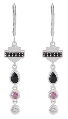 Harley-Davidson Women's Garland Stones Bar & Shield Drop Dangle Earrings, Silver - Wisconsin Harley-Davidson