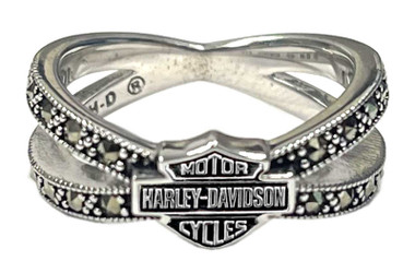 Harley-Davidson Women's Bling Marcasite Bar & Shield Criss Cross Ring - Silver - Wisconsin Harley-Davidson