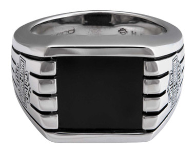 Harley-Davidson Men's Bar & Shield Steel Lines Ring, Silver Stainless Steel - Wisconsin Harley-Davidson