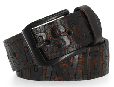 Harley-Davidson Men's Cracked Earth Raised H-D Logo Leather Belt - Dark Brown - Wisconsin Harley-Davidson