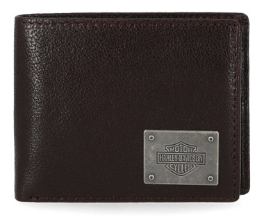 Harley-Davidson Men's Bar & Shield Plate Passcase Leather Bi-Fold Wallet - Brown - Wisconsin Harley-Davidson