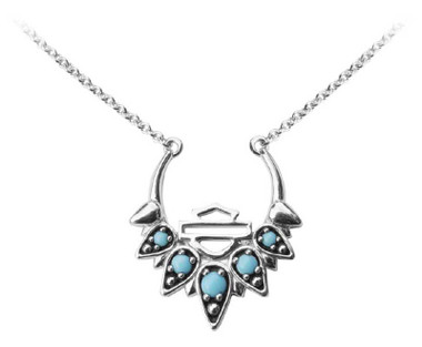 Harley-Davidson Women's Turquoise Gypsy Bar & Shield Pendant Necklace, Silver - Wisconsin Harley-Davidson