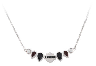 Harley-Davidson Women's Garland Stones Bar & Shield Necklace, Sterling Silver - Wisconsin Harley-Davidson