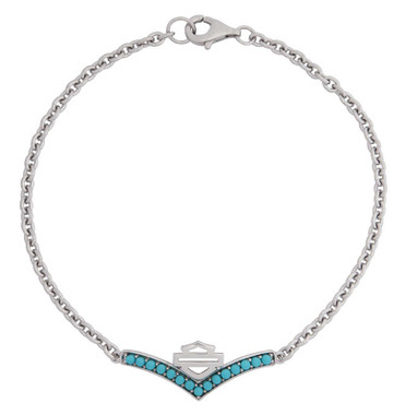 Harley-Davidson Women's Chevron Turquoise Stone Chain Bracelet - Sterling Silver - Wisconsin Harley-Davidson