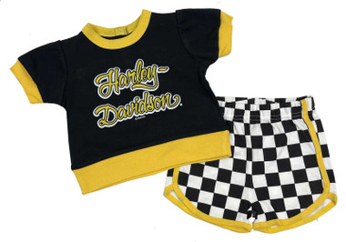 Harley-Davidson Baby Girls' 2 Piece Infant Racing Knit Tee & Short Set - Black - Wisconsin Harley-Davidson