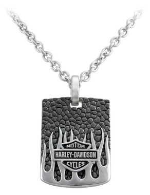Harley-Davidson Men's Textured Bar & Shield Flames Dog Tag Chain Necklace - Wisconsin Harley-Davidson