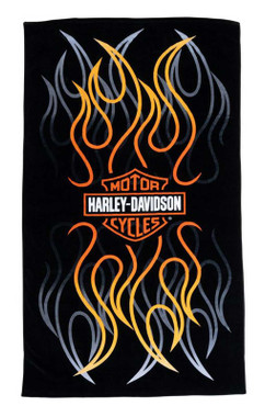 Harley-Davidson Flames Bar & Shield Beach Towel, Oversized 36 x 68 Inches - Wisconsin Harley-Davidson