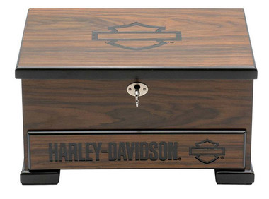 Harley-Davidson Wooden Jewelry Box, High Quality w/ Dark Brown Finsh,Locking Lid - Wisconsin Harley-Davidson