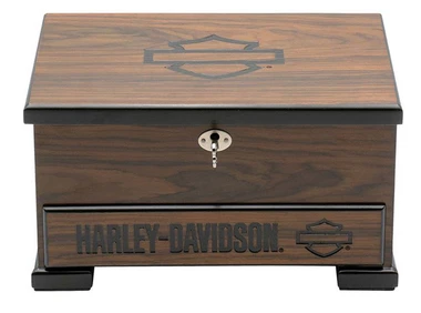 Harley-Davidson Wooden Jewelry Box Storage, Dark Brown Finsh, Locking Lid - Wisconsin Harley-Davidson