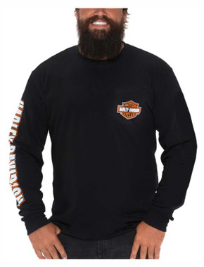 Harley-Davidson Men's Bar & Shield Logo Chest Pocket Long Sleeve Shirt, Black - Wisconsin Harley-Davidson