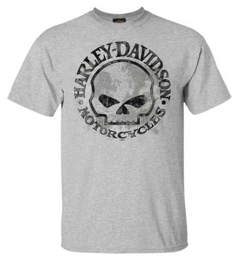 Harley-Davidson Men's Hand Made Willie G Skull Shirt Sleeve Tee - Athletic Gray - Wisconsin Harley-Davidson