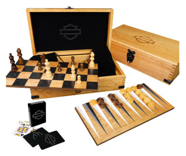 Harley-Davidson Deluxe 4-In-1 Multiple Game Set: Chess, Checkers & Backgammon - Wisconsin Harley-Davidson
